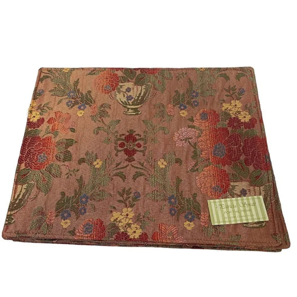 Patricia Spratt Tapestry Floral Placemats Set of 4 Brown Red Reversible NWT